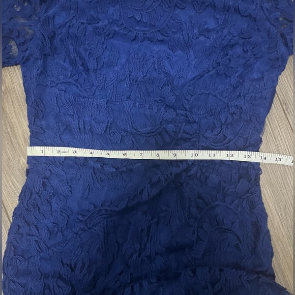 Adrianna Papell Blue Lace Sheer Sleeve Midi Dress Women’s 6 - Picture 8 of 9